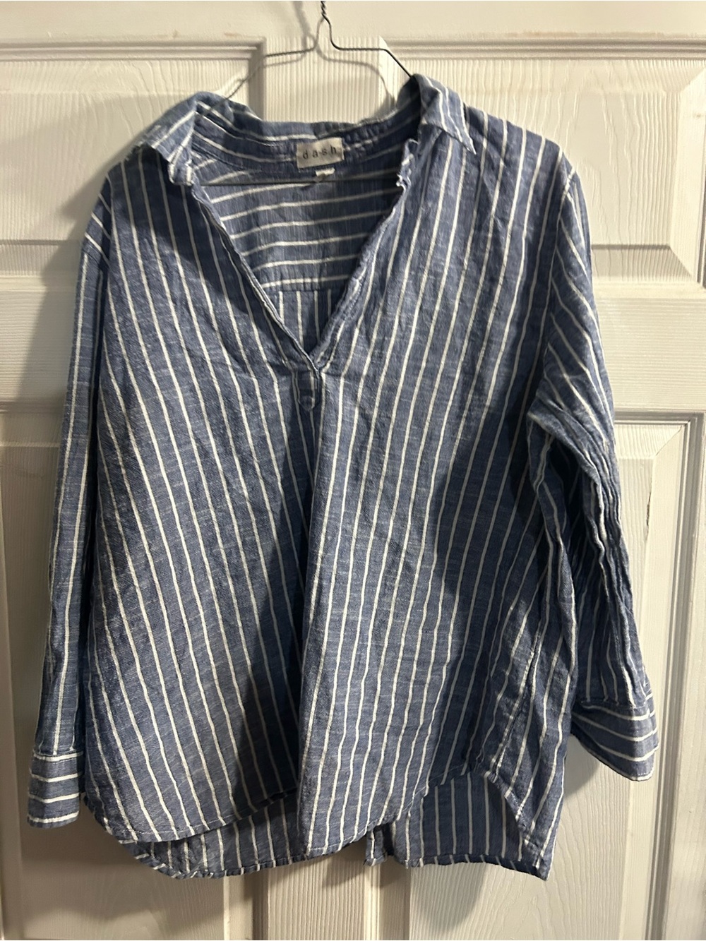 Relaxed Blue & White Striped Women's Blouse - Lightweight Collared Top